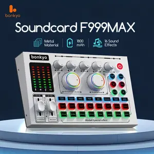 Bonkyo F999MAX Sound Card Bluetooth Live SoundCard Metal Material untuk Streaming Karaoke & Karaoke dengan Pengurangan Kebisingan Cerdas Data Lossless OTG 1800mAh Baterai Adaptor Amplifier