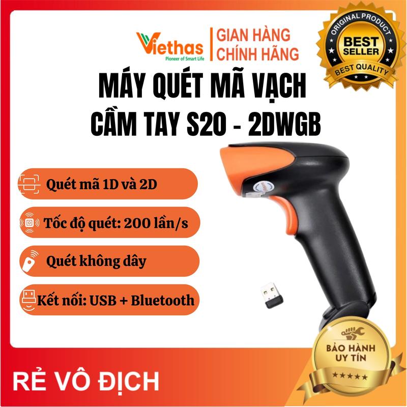 VIETHAS - Máy Quét Mã Vạch 1D 2D Cầm Tay Bluetooth Không Dây 20m S20-2DWGB Tiện Lợi