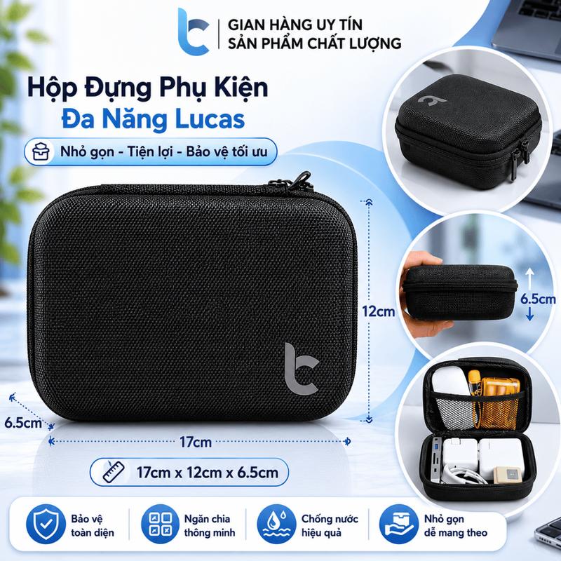 Hộp Đựng Củ, Cáp Sạc, Phụ Kiện MacBook Lucas Đen Chống Sốc
