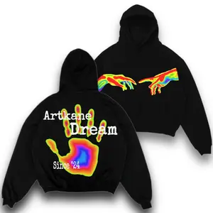 Artkanedream - Hoodie Telapak Tangan Neon Black Katun Fleece Ori Dewasa  / Hoodie keren Pria Wanita/ Hoodie Backprint Cowok Cewek Sweater premium Viral