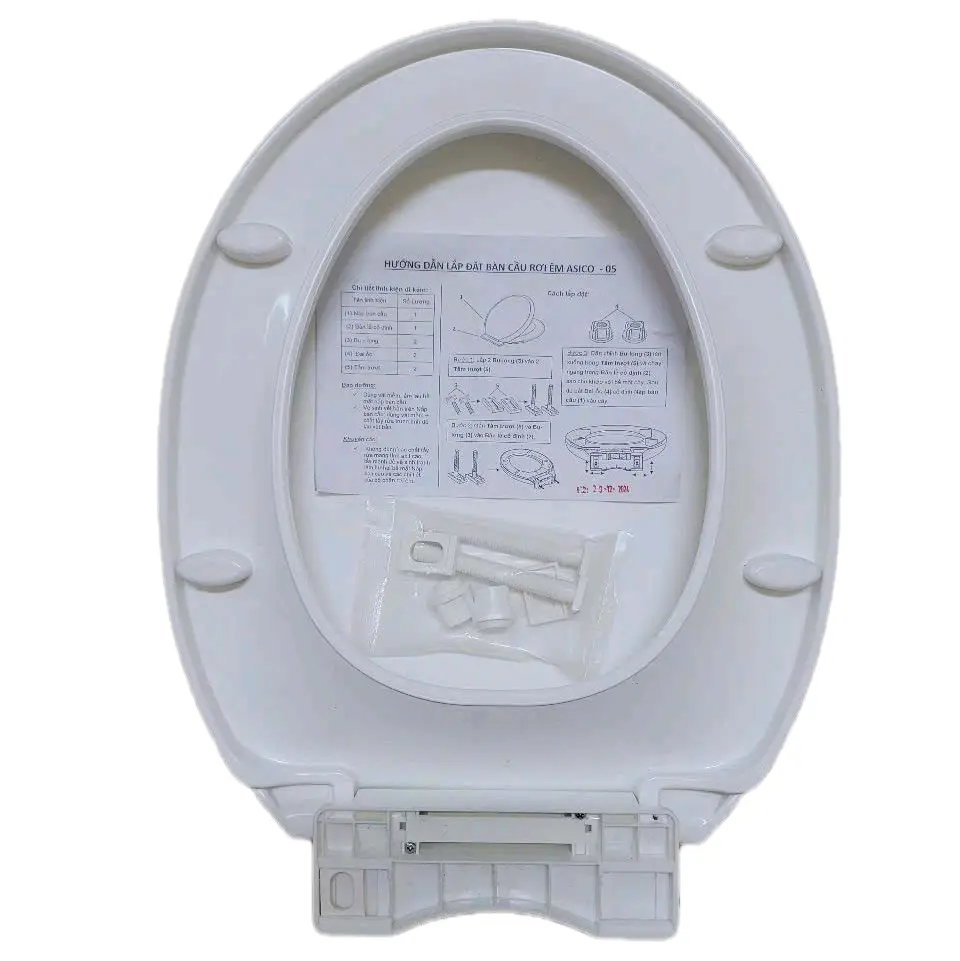 nắp bồn cầu đóng mở rơi êm từ từ sản phẩm làm từ chất liệu nhựa pp nguyên sinh dày dặn nặng 1.8kg lắp được cho các loại bệt rời khối toilet.lưu ý không lắp được cho bồn liền khối