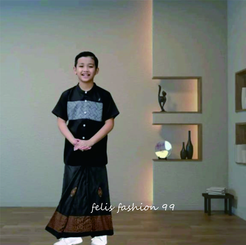 Felis fashion 99 - Setelan sarung dan baju koko anak laki-lakipaket lengkap sarung dan baju koko anak laki-laki Katun Muslim 2