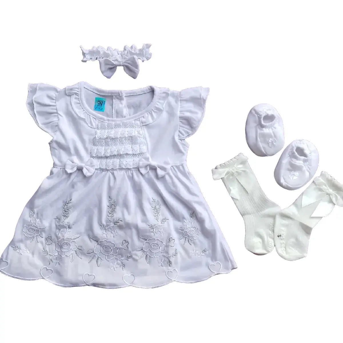 Gaun bayi putih perempuan 1set/dress bayi putih/dress aqiqah newborn/dress 0-6 bulan/dress+bandana+sepatu/ Fashion Anak/PURPLE BABY /Cotton Baju Bordir Cantik