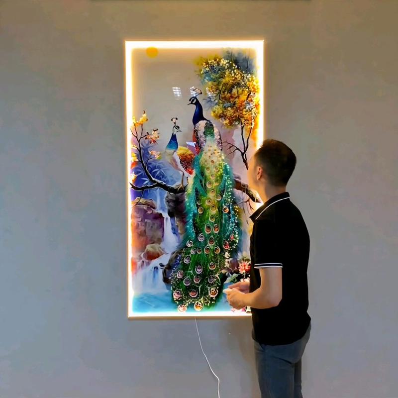 Tranh Điện Đính Đá Pha Lê kết hợp Đèn LED ĐÔI CÔNG Cao Cấp Treo Tường Decor Phòng Khách Phòng Ngủ Hành Lang khung tranh Đồng thời là vật phẩm phong thuỷ ...