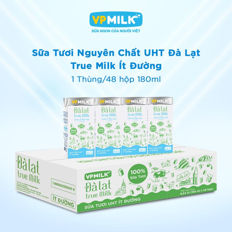   Thùng 48 hộp 180ml  Sữa tươi VPMilk Đà Lạt True Milk Ít đường Sữa tươi nguyên chất hoàn toàn từ cao nguyên Đà Lạt  Vị Tươi Rất Đà Lạt MS1 