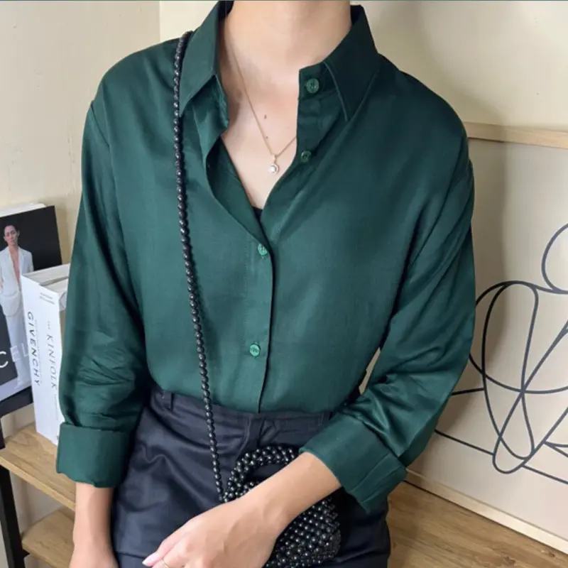 Atasan Kemeja Casual Wanita Lengan Panjang Polos Bahan Rayon Twill Premium Cocok Untuk Kerja 6