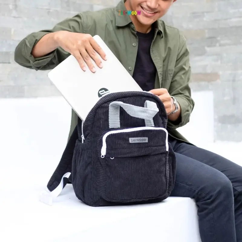 Zakwoowstyle Cava Backpack Medium | Ransel Medium Sekolah | Ransel Kuliah FREE KEYCHAIN (bundling TULIS NOTES WARNA RAINCOVER) Corduroy 8