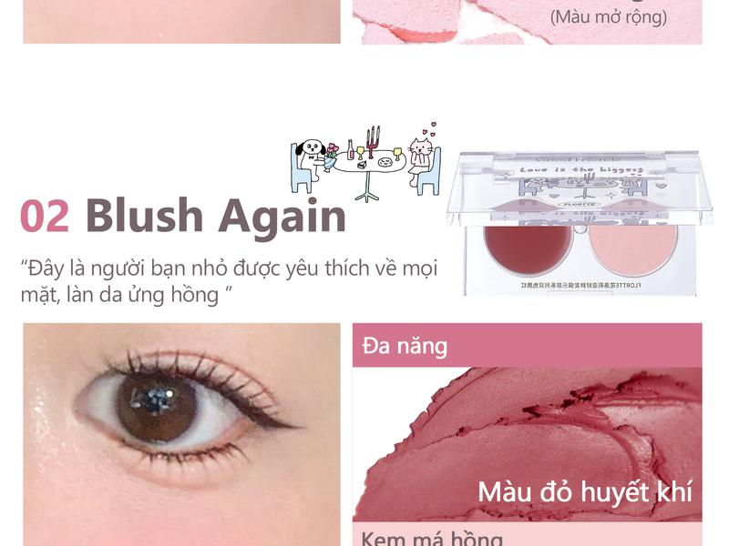 Product Introduction of Kem má hồng hai màu Flortte, dạng kem đa năng, kết cấu kép, có thể sử dụng nhiều cách khác nhau, tăng độ sáng cho gương mặt, tạo lớp trang điểm tự nhiên, 3.2g, 6 mẫu để chọn lựa 11
