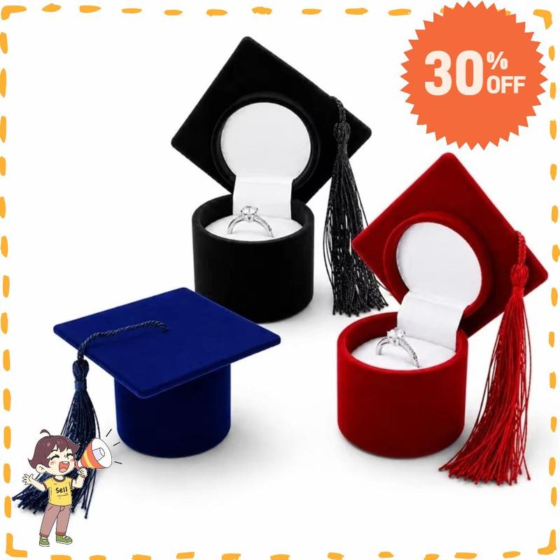 Bling Bling Mới Vật liệu tổng hợp Hộp đựng nhẫn mũ tiến sĩ Hình Dáng Mũ Tiến Sĩ…