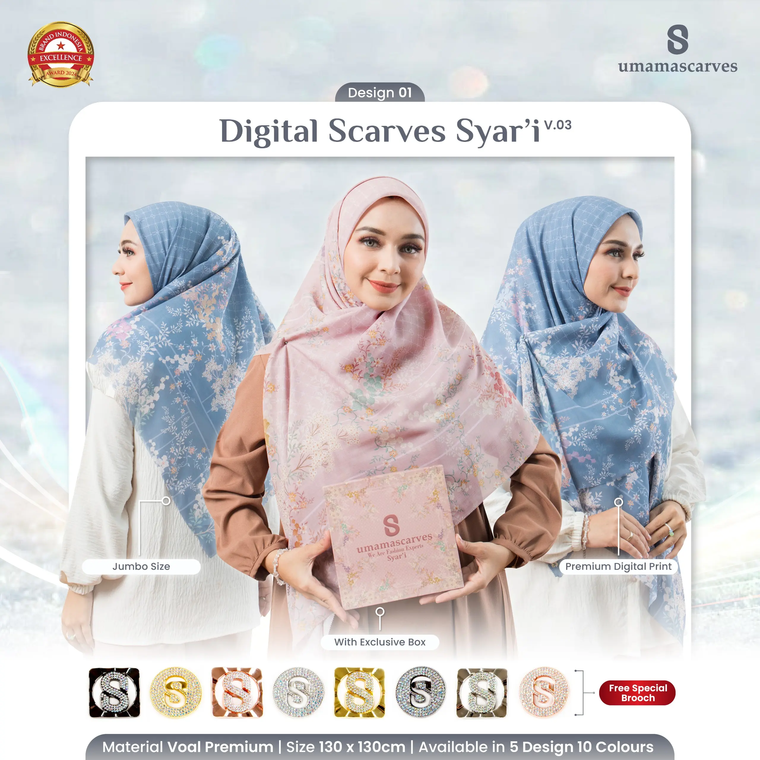 Umama Scarves Syari Motif- Kerudung Hijab Segi Empat Motif Syari Umama Box Premim - Ecer (1pcs) (Part 1) Voal Digital Muslim Square