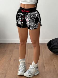 Shorts de boxeo mujer, pantalones muay thai, estampado dragón anime, cintura elástica, tejido cómodo, deportivos unisex para correr, aptos para artes marciales y fitness.