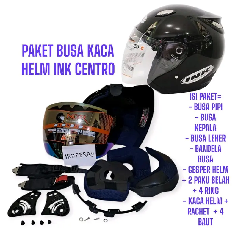 Paket Busa Helm Ink Centro Jet Fullset + Kaca Anti Gores Coating - Motorcycle, Ukuran BUSA Al Size M Fit L - Baut 5