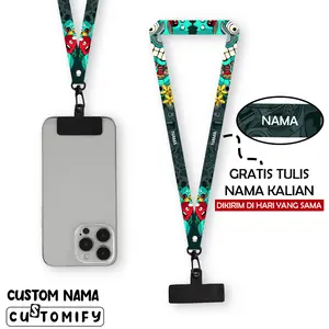 Lanyard Custom Nama Tali Gantungan Handphone Free Clip HP 1, 5 cm Print 2 Sisi - Design 55