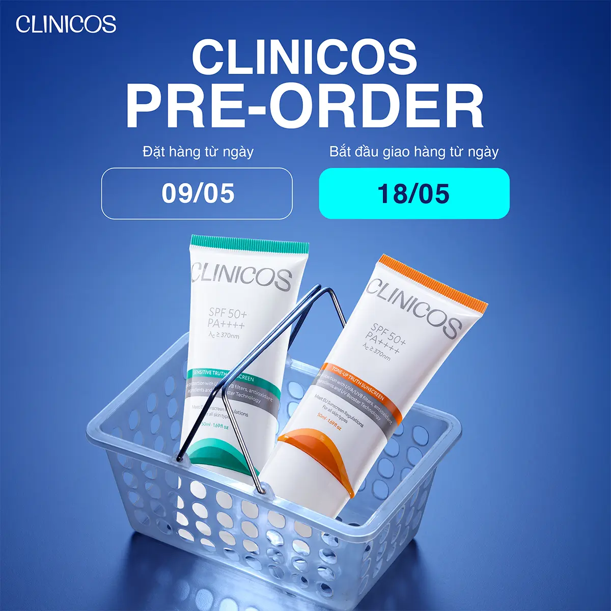 PRE-ORDER 18/05_[MUA 1 TẶNG 1] KEM CHỐNG NẮNG CLINICOS NÂNG TONE/ CHO DA NHẠY CẢM TONE-UP/ SENSITIVE TRUTH SUNSCREEN SPF 50 PA++++ 50ML (TẶNG 1 TUÝP FULLSIZE 50ML)
