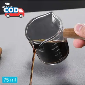 Gelas Takar Espresso Ergonomis Gagang Kayu Anti Panas Ukur Kopi Dengan Presisi Dua Sisi