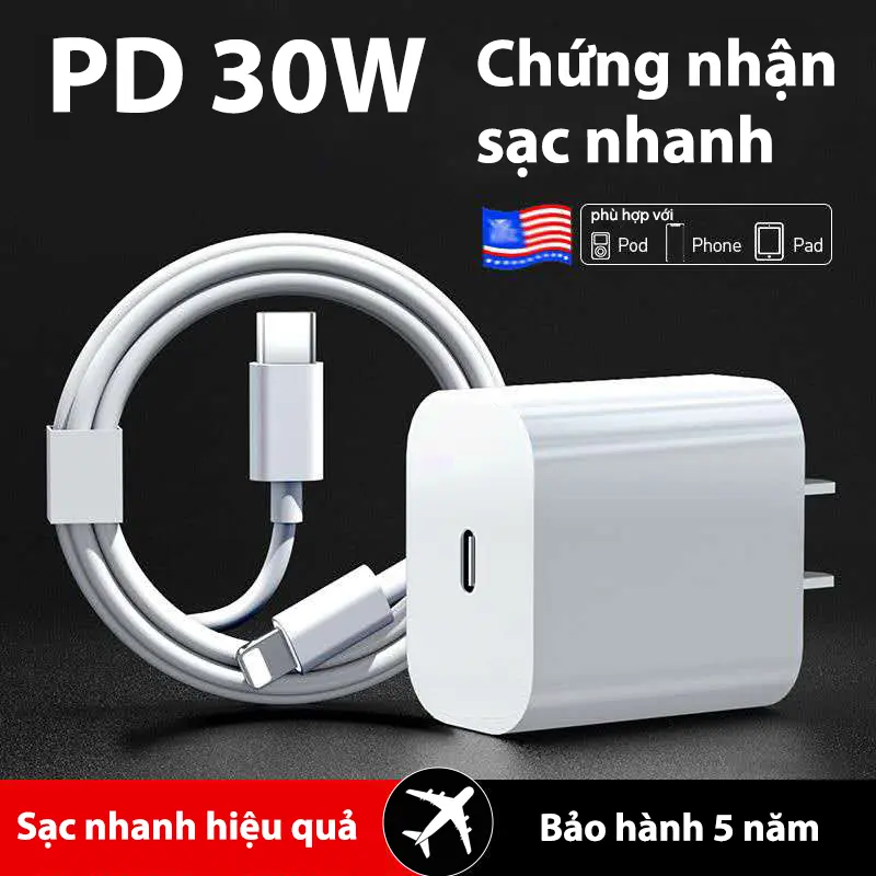 Bộ Sạc Nhanh iP 20W & 30W PD Tương Thích iP 8-14 Pro Max chính hãng
