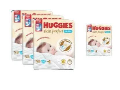 COMBO 3G Tã/ Bỉm dán Huggies Skin Perfect Size NB70+4, tã 2 vùng thấm an toàn cho bé.
