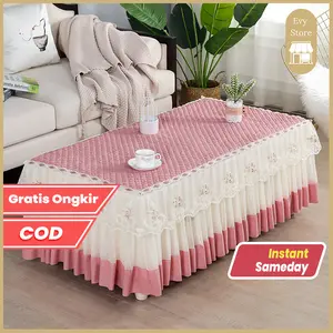 Evy Store Taplak Meja Tamu Persegi Panjang Renda 55x110x40cm 60x120x40cm | Alas Meja Dekorasi