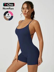 Mono deportivo de tirantes finos para mujer con espalda descubierta y cruzado, mono ajustado de alta elasticidad para yoga, gimnasio, entrenamiento y para correr, ropa deportiva de verano para mujer