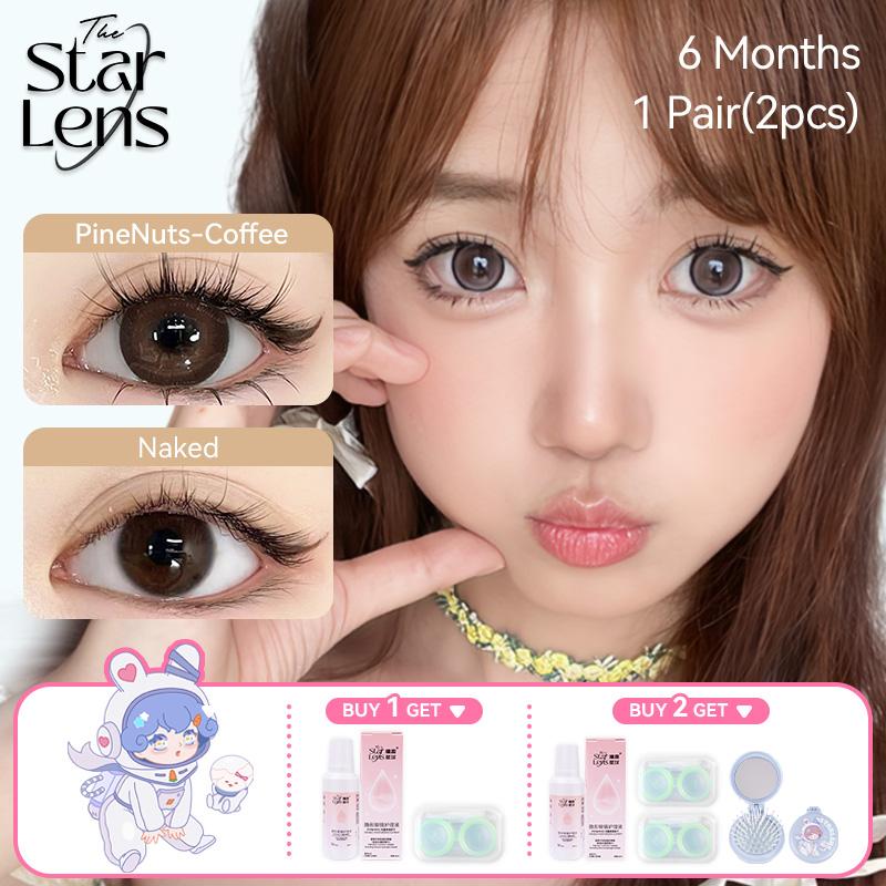 Kính áp tròng, Starlens mắt xịn chính hãng,1 đôi(2 chiếc),dùng 6 tháng , đen / nâu, Đường kính 14,2 / 14,5mm, Mềm Mại, Thoải Mái, Mắt to tròn