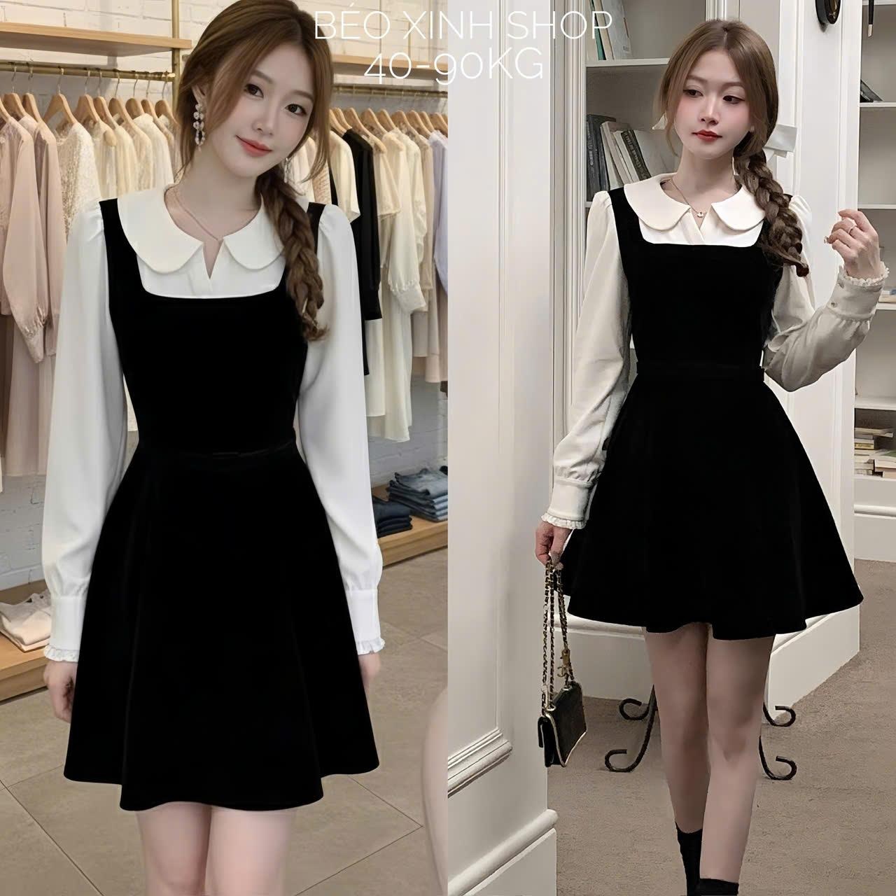 Váy Dự Tiệc Thiết Kế Tay Dài Phối Cổ Sơ Mi (Vải Tuyết Mưa) Cao Cấp Thanh Lịch Sang Trọng Cho Các Nàng Bigsize 40–90kg Thời Trang Nữ Béo Xinh Shop - A.1642
