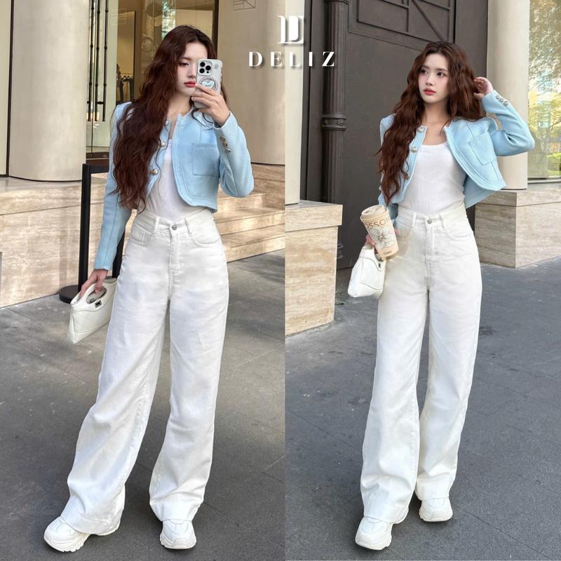  CFV - DELIZ - Quần jean ống suông nữ cạp cao chất liệu cao cấp dày dặn thời trang basic - J411 