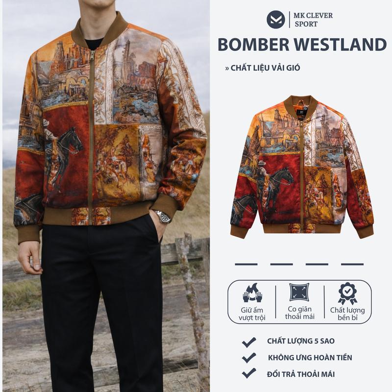  Áo Khoác Bomber WESTLAND MK CLEVER Vải Gió Mịn 3 Lớp Trần Bông Dày Dặn Form Dáng Trẻ Trung Menswear Nam Size M L XL 2XL Chất Liệu Mềm Mịn Màu Sắc Nổi Bật Họa Tiết Trendy 
