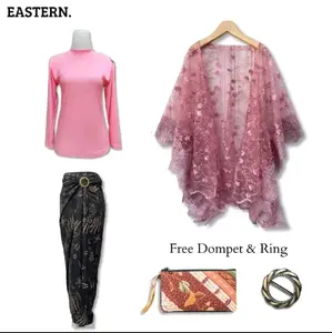 Paket 5in1-Oneset Kebaya Kondangan ,Setelan Brokat Renda Bawahan Rok Lilit Motif Batik dan Outer Cardigan Tile Premium Pesta