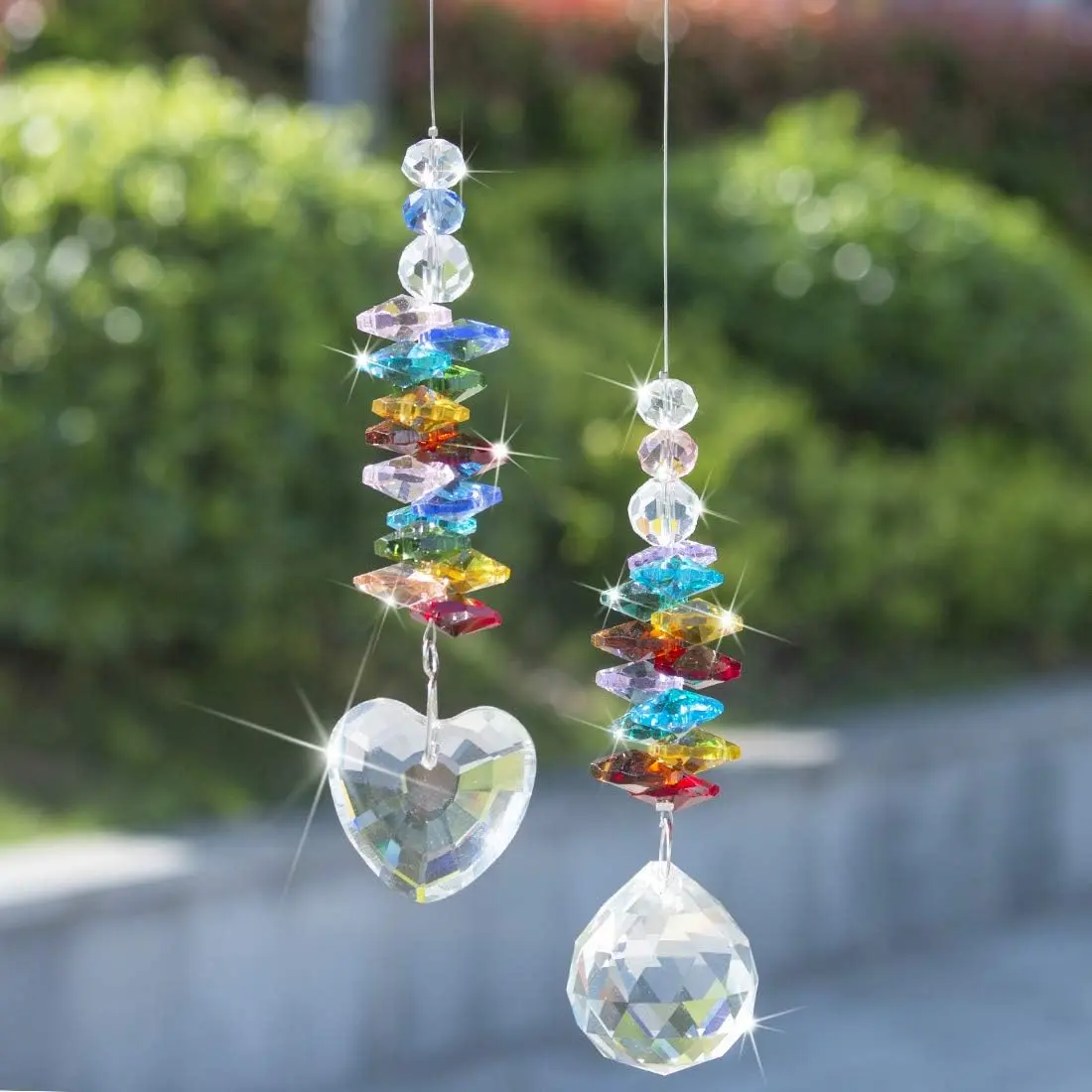 2pcs Crystalsuncatcher Crystal Rainbow Suncatcher Glass Heart Prism Chakra Colors Beads Pendant Window Decor,Pack of 2 Decorating Crystal Ball Prism Pendant Suncatcher Multi-Color Christmas Hanging Pendant Suncatcher