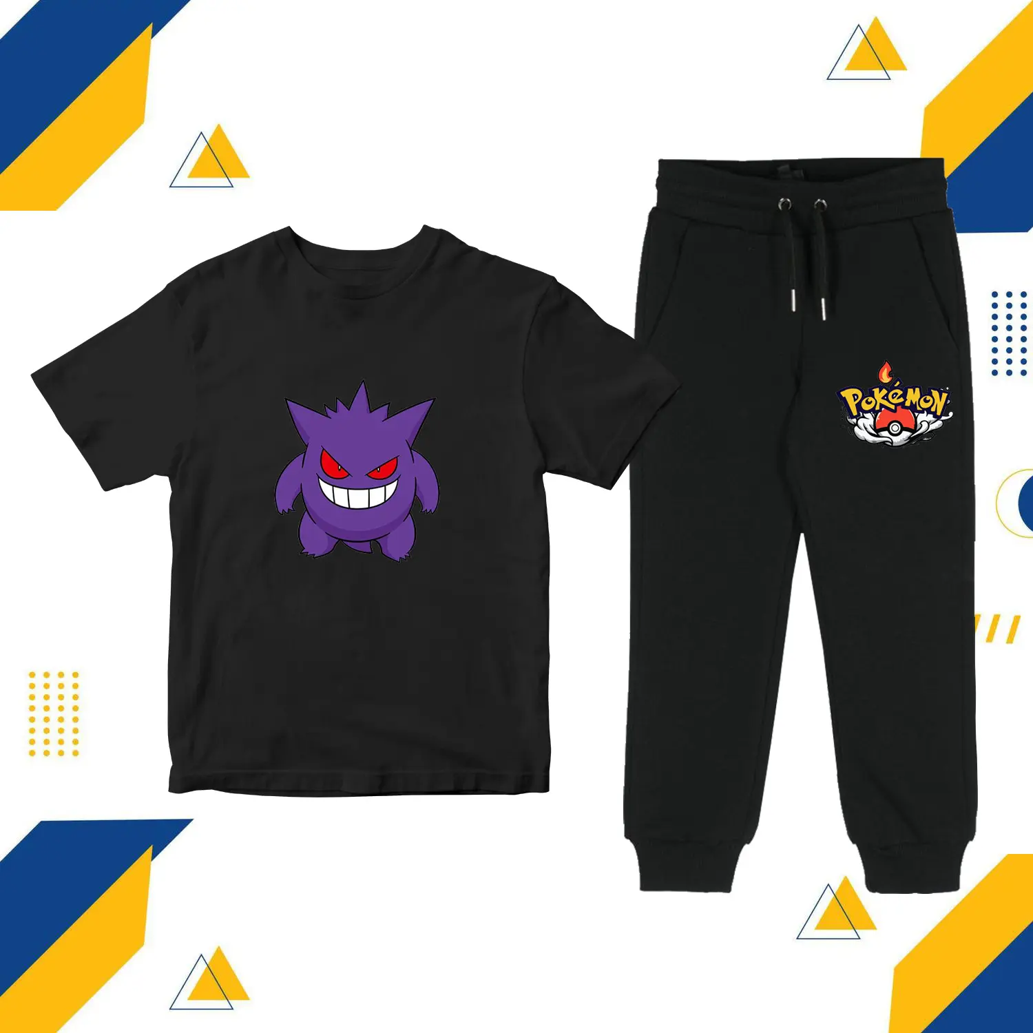 Setelan Anak Kaos Dan celana Joger Gengar Pokemon - Set Baju Gengar Pokemon Anak