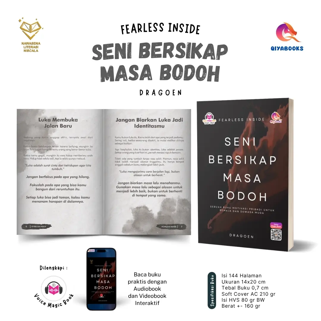 Buku Motivasi Fearless Inside – Seni Bersikap Masa Bodoh | Buku Self Healing + Voice Magic Book