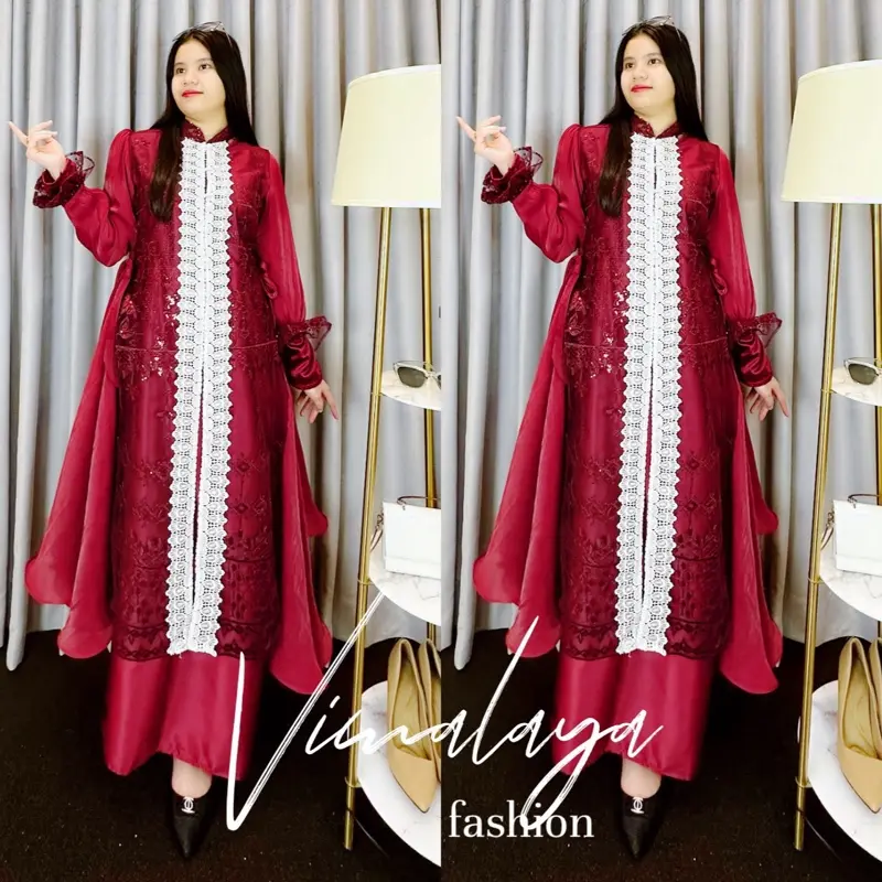 Gamis Putih Busui 2in1 Inner + Rompi Tile Bordir Baju Muslim Vima 0176 4