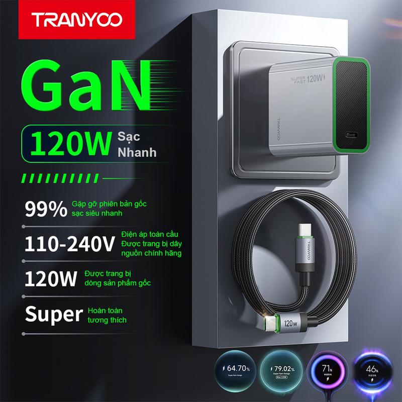 TRANYOO Bộ Củ Sạc Nhanh GaN Pro+ 120W Tranyoo US8 Cổng Type-C Sạc Nhanh W PPS PD3.1 UFCS - Sạc Cho Điện Thoại Chuẩn PD củ sạc 120w sạc nhanh 120w Phụ Kiện sạc điện thoại laptop
