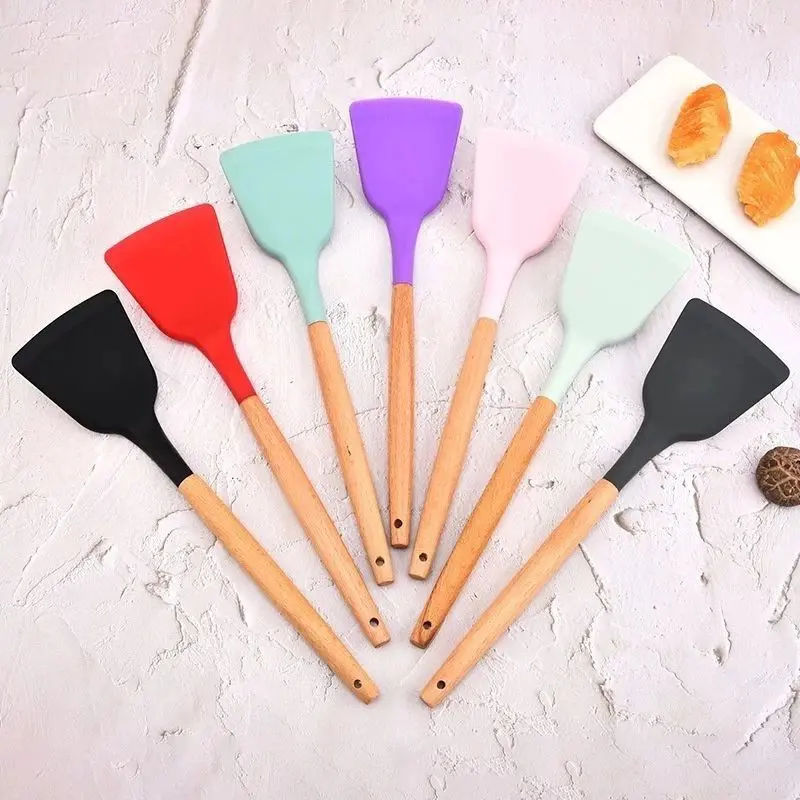 Spatula Silikon Gagang Kayu Tahan Panas Sepatula Silikon Anti Panas 32CM 4