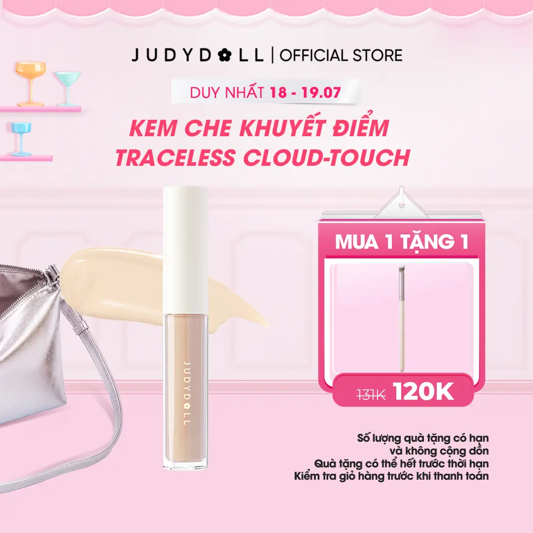 JUDYDOLL Kem che khuyết điểm Traceless Cloud-Touch Concealer Tự nhiên Lâu trôi Tiệp da 3.2g