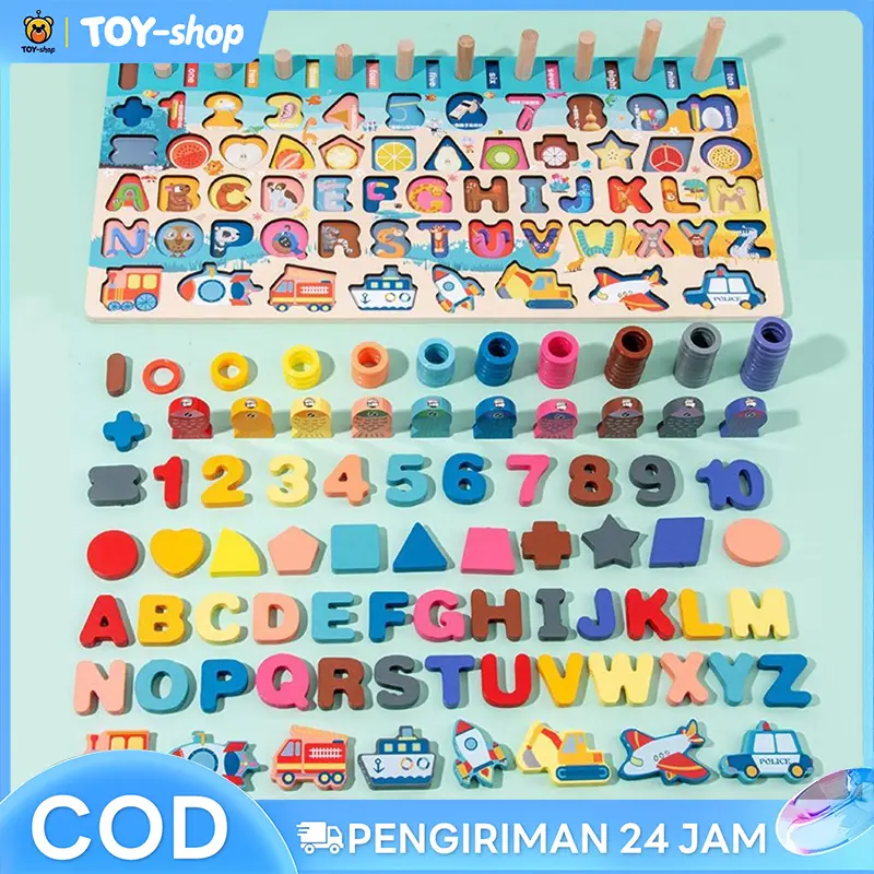 Puzzle memancing papan angka kayu 7-in-1, hadiah belajar yang sempurna
