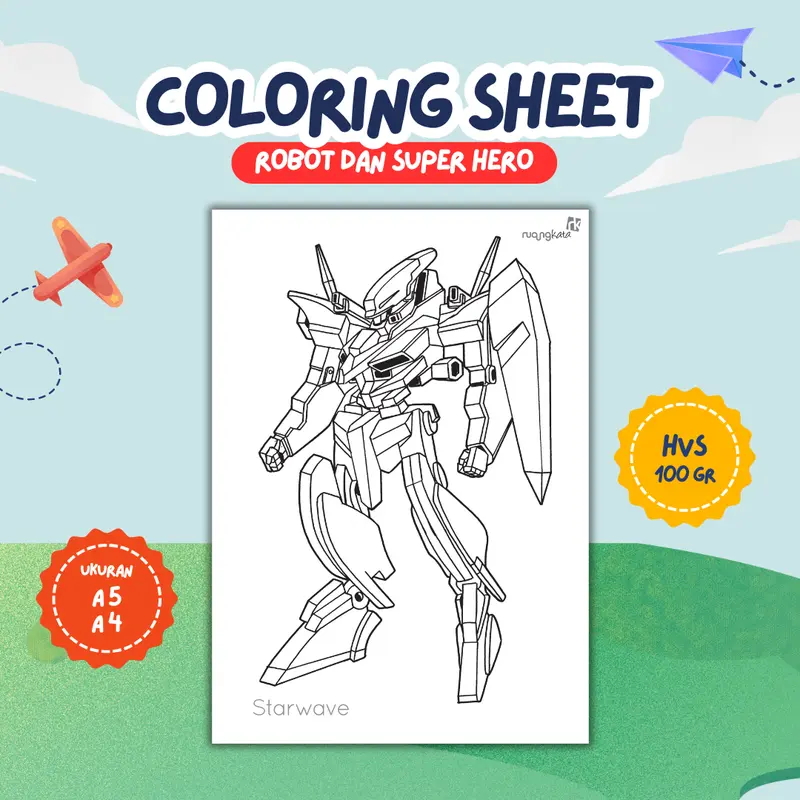 Lembar Mewarnai/Kertas Mewarnai/Coloring Sheet - Tema Robot & Superhero - Ukuran A4 & A5 - Kertas HVS Tebal 100 gram 8