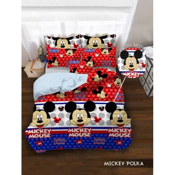 (CUCI GUDANG) Sprei Karakter Lucu Kekinian Semua Ukuran 180x200 160x200 120x200 90x200 200x200 Murah Motif MIKEY MOUSE Terbaru Kain Katun Sudut Karet Set Sarung Bantal Sarung Guling Tidak Resleting Seprai Homemade