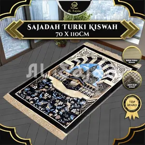 AL SAJDA Sajadah Turki Hitam Kiswah 70x110cm Sejadah Busa Rumbai Bludru Tebal Premium Bahan Bulu Bludru Anti Slip Motif Premium