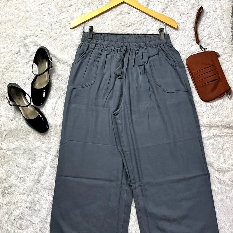 Celana kulot katun  Twill polos super jumbo XXL BB 60-85 full karet  Melar Celana  Wanita Kantong Samping Panjang Lembut Variasi 6