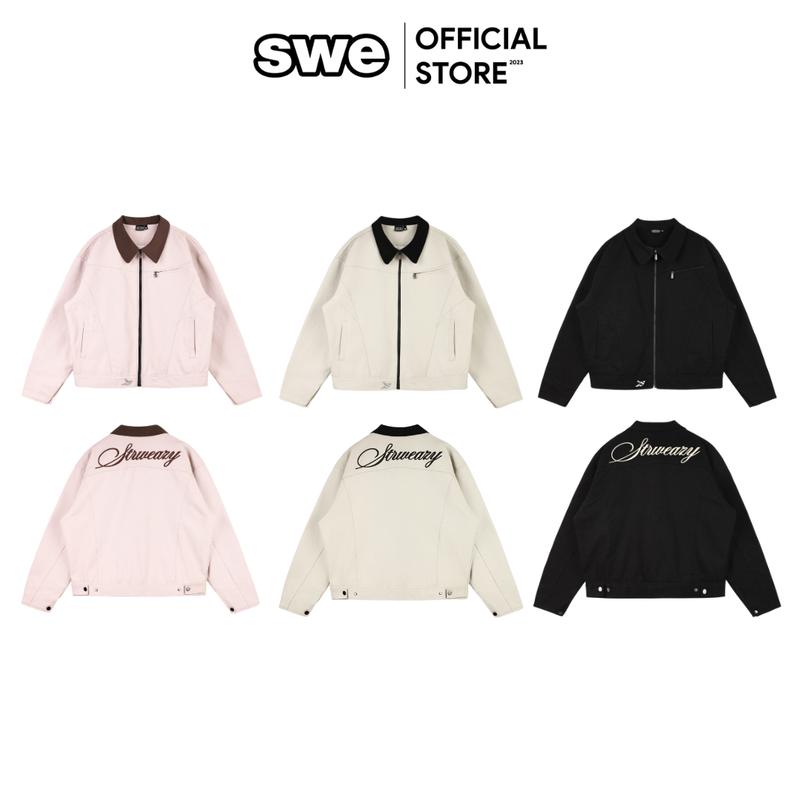 Áo Khoác Jacket Kaki Thêu Unisex Nam Nữ Local Brand SWE SCRIPT JACKET - BLACK BEIGE PINK