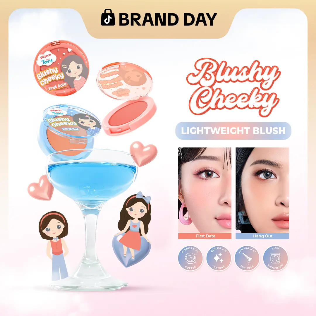Pigeon Teens Blushy Cheeky Blush On 3.4gr | Makeup Remaja | Non Fallout Formula | Silky-Smooth Finish |Blends Like Butter