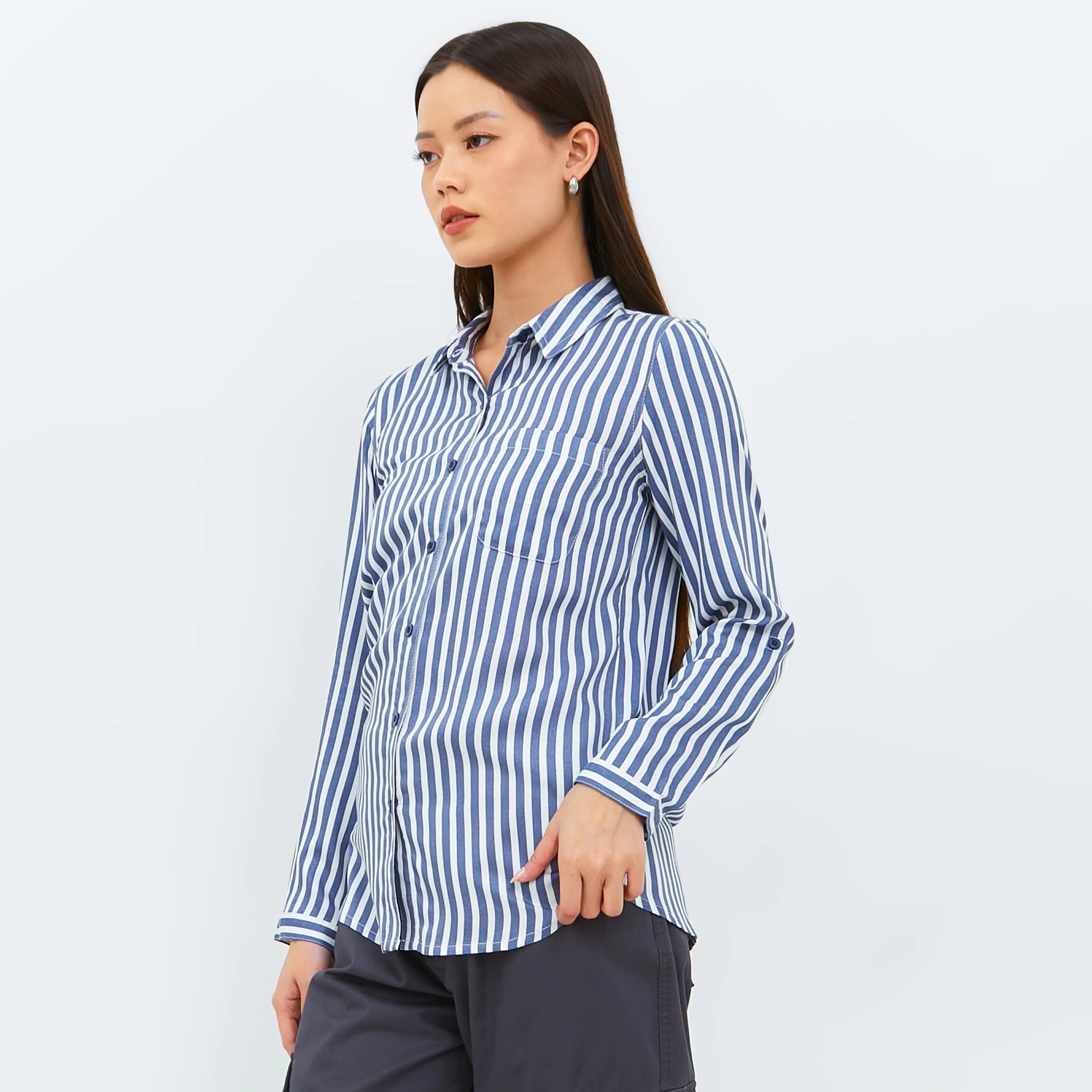 Geela Official - Aemma Navy Stripe Shirt (G.11630) - Kemeja Wanita