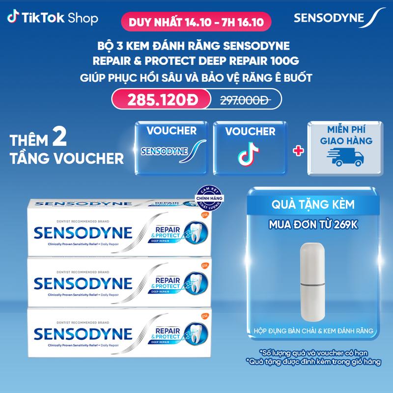 Bộ 3 kem đánh răng SENSODYNE Repair & Protect Deep Repair 100g giúp phục hồi sâu và bảo vệ răng ê buốt