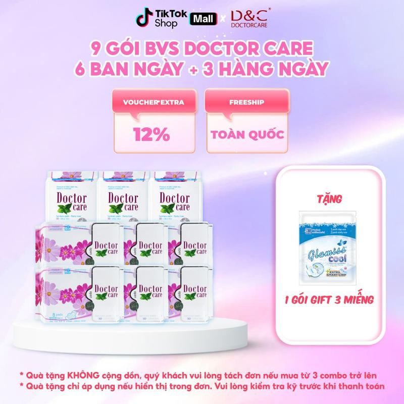 COMBO 9 gói Băng vệ sinh D&C Doctor care mát lạnh (6 Ban ngày 24cm và 3 hàng ngày 16cm)[TẶNG 1 GIFT 3 MIẾNG BVS GLAMISS COOL EXTRA - 2HN1BN]