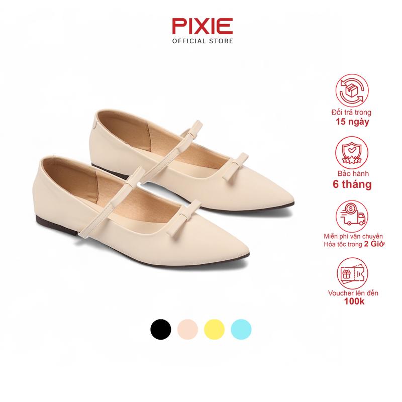 Giày Búp Bê Nữ Đế Bệt Mũi Nhọn Phối 2 Nơ Nữ Tính Thời Trang Pixie H414