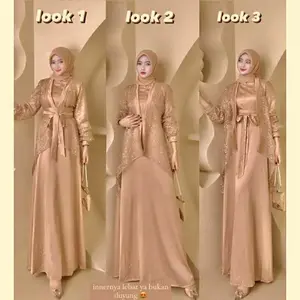 GAMIS FUJI VELOXA Gaun BRIDESMAID PERNIKAHAN Lebaran One Set Syari Dewasa Pesta Kondangan, Muslim TERBARU DRESS Wanita INNER Satin Silk + OUTER Brokat TILE GAMIS MEWAH velvet Silk Inner 2 in 1 Termurah