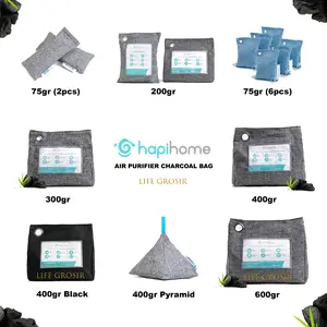 HAPIHOME Bamboo Charcoal Bag 75gr 200gr 300gr 400gr 600gr | Natural Air Purifying Bag | Dehumidifier | Penghilang Bau Penyerap Bau Mobil | Car Air Purifier | Serap Lembab | Hapi Home Arang Bambu Akftif 100% ORIGINAL