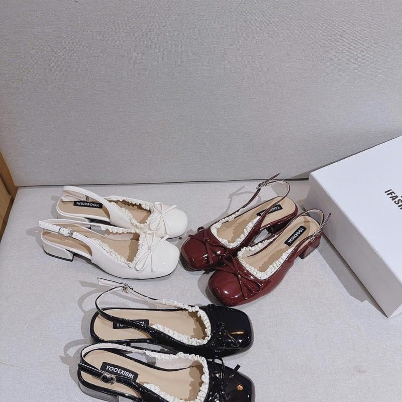 Giày Búp Bê 3P Da Bóng Phối Ren Viền Tiểu Thư Mũi Vuông Hottrend 2025 3 Màu KE40