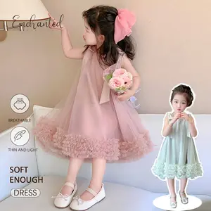 [Enchanted Princess] 1-9 Tahun Gaun Manis Anak Jaring Tanpa Lengan Warna Pink Mint Pita Elegant Nuansa Segar girl blue dress prom
